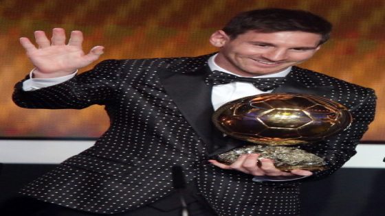 ZURICH, SWITZERLAND - JANUARY 07: Lionel Messi of Argentina receives the FIFA Ballon d'Or 2012 trophy on January 7, 2013 in Zurich, Switzerland. (Photo by Christof Koepsel/Getty Images)