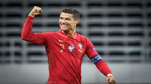 Soccer Football - UEFA Nations League - League A - Group 3 - Sweden v Portugal - Friends Arena, Stockholm, Sweden September 8, 2020 Portugal's Cristiano Ronaldo celebrates after scoring. TT News Agency/ Janerik Henriksson via REUTERS ATTENTION EDITORS - THIS IMAGE WAS PROVIDED BY A THIRD PARTY. SWEDEN OUT. NO COMMERCIAL OR EDITORIAL SALES IN SWEDEN.