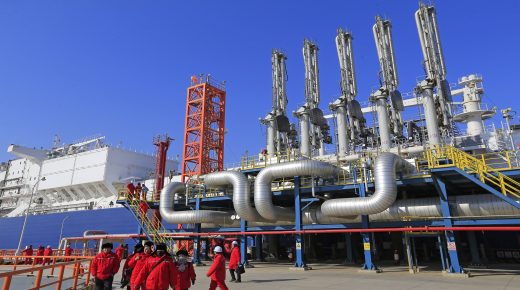 TIANJIN, CHINA - FEBRUARY 06: China Sinopec's new Tianjin terminal receive its first liquefied natural gas (LNG) cargo from Australia on February 6, 2018 in Tianjin, China. The Tianjin LNG project has the capacity to receive 3 million tonnes of LNG per year. (Photo by VCG/VCG via Getty Images)