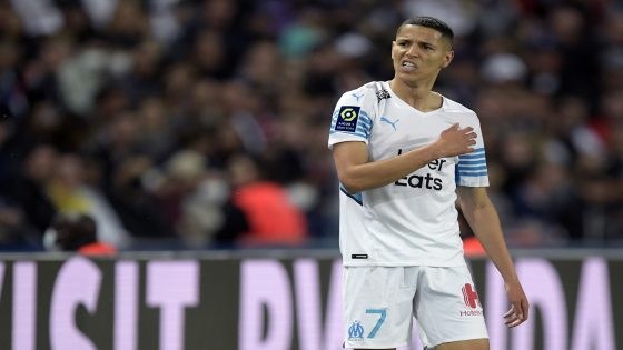 PARIS - Amine Harit of Olympique de Marseille during the French Ligue 1 match between Paris Saint-Germain and Olympique Marseille at the Parc des Princes in Paris, France on April 17, 2022. ANP | Dutch Height| GERRIT FROM COLOGNE (Photo by ANP via Getty Images)